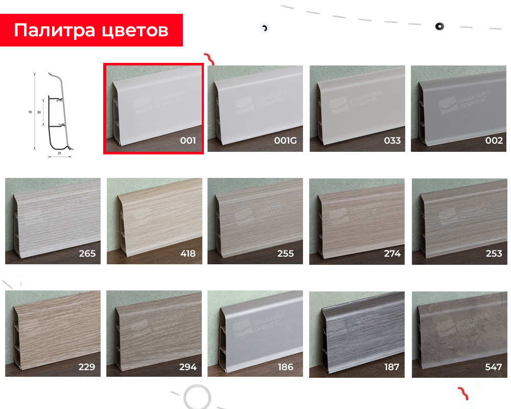 Плинтус ПВХ со съемной панелью Идеал Деконика 70 мм 001 Белый