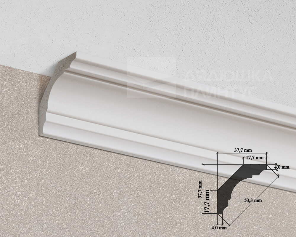 Карниз из полистирола высокой плотности HI WOOD A53 37,7мм х 37,7мм х 2,0м.