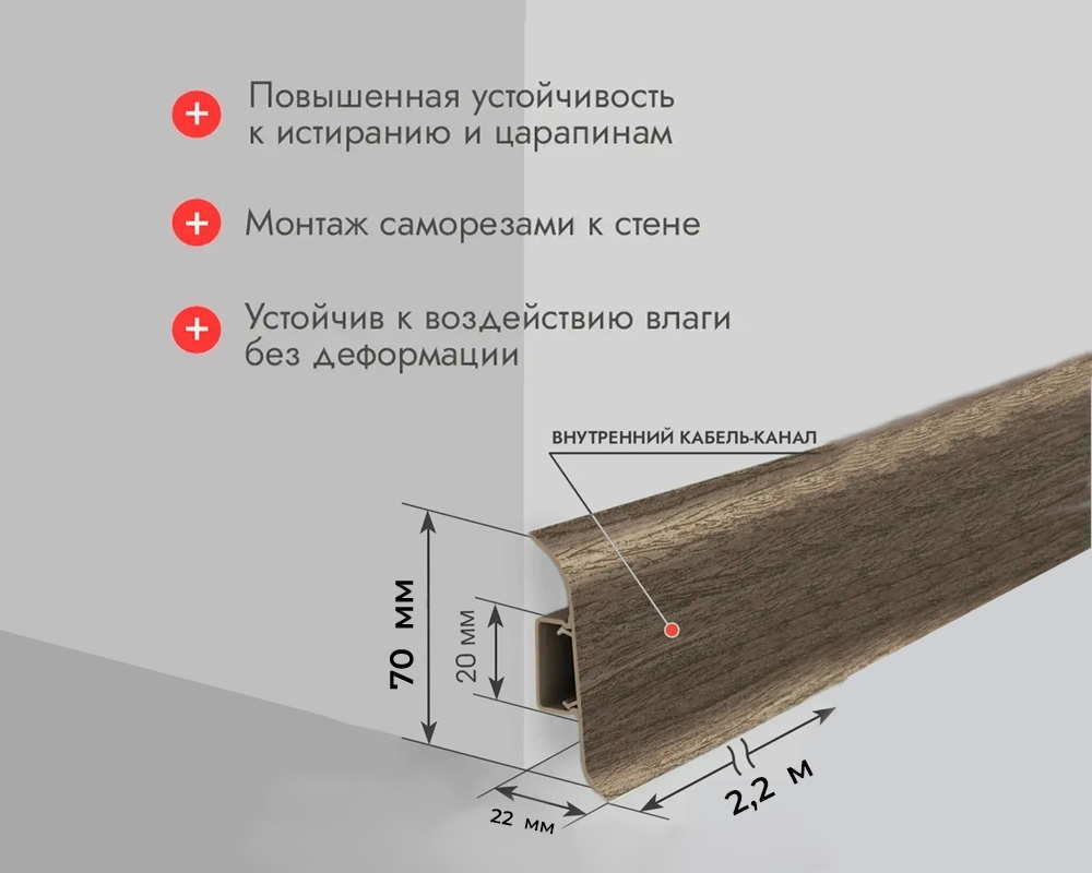 Плинтус ПВХ Идеал Классик 70мм 2,2м 001 Белый