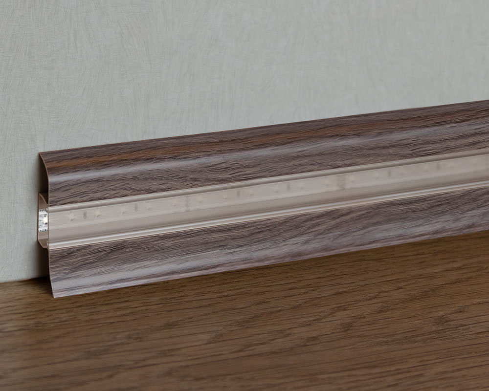 Плинтус ПВХ с кабель-каналом Рико Лео 102 Ольха серая